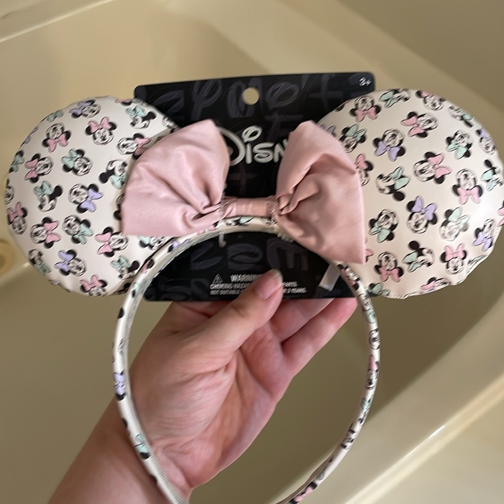 Aldi Disney NWT limited edition Mickey Minnie Mouse Cream Pink Bow Headband ears - Picture 4 of 6